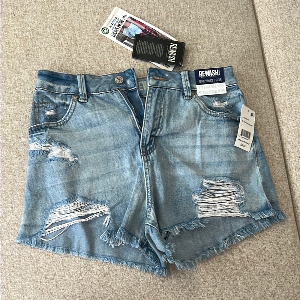 Rewash Women's Blue Distressed Denim Shorts - Mom Short - Size 7/28
